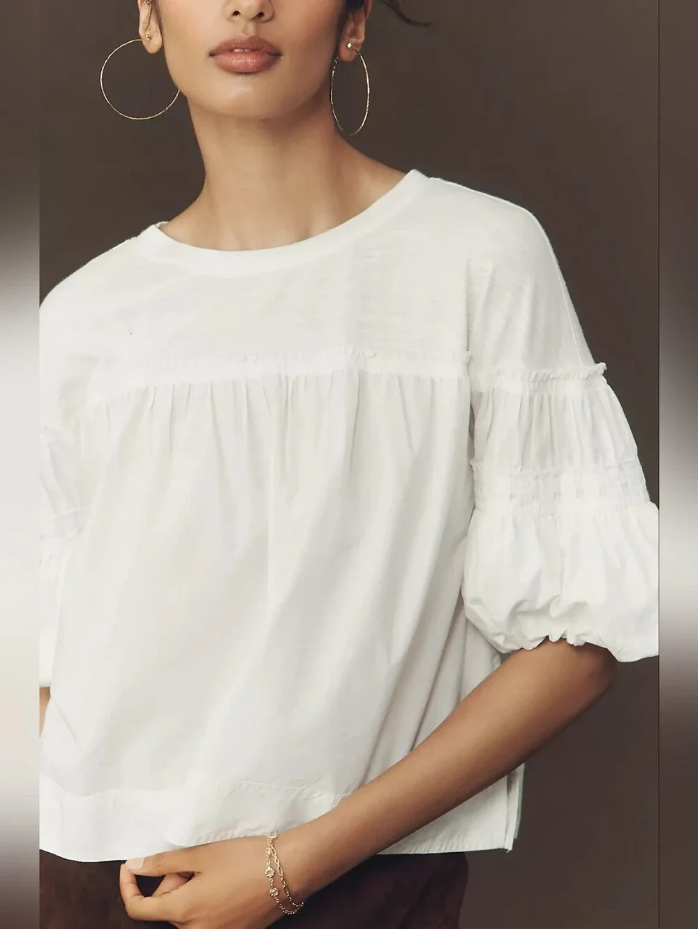 Anthropologie Pilcro White Puff-Sleeve Boho Blouse Size XS